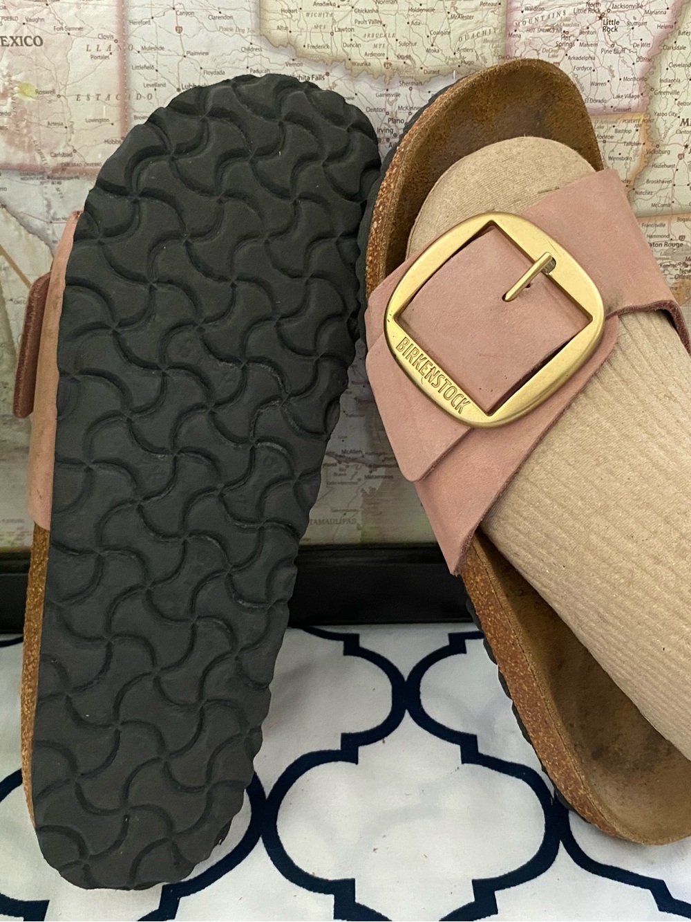 Birkenstock Madrid Gold Big Buckle Women Dusty Pink Nubuck Leather Sandal 39/7 - Picture 7 of 12